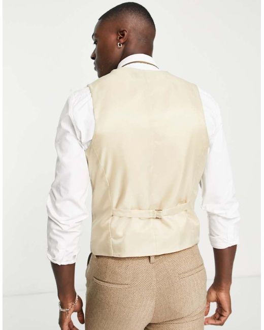 Chaleco De Traje De Corte Muy Entallado Con Diseño De Espiguilla De Mezcla De Lana De -Beis Neutro ASOS de hombre de color Natural