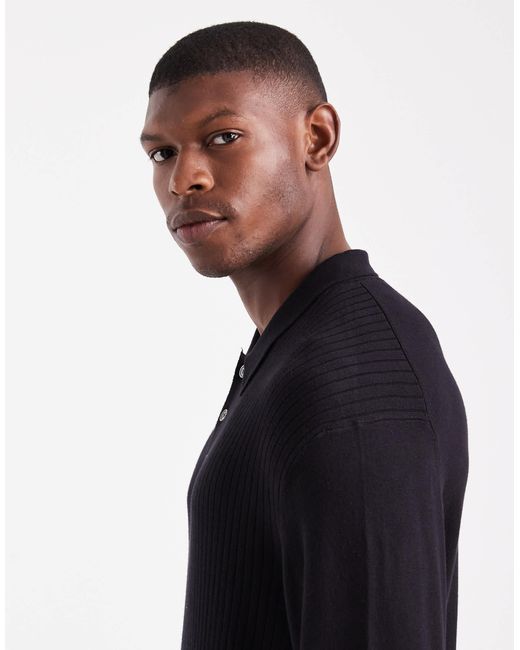 Jack & Jones Black Ribbed Polo for men