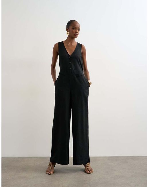 TOPSHOP White Tailored Linen Blend Jumpsut