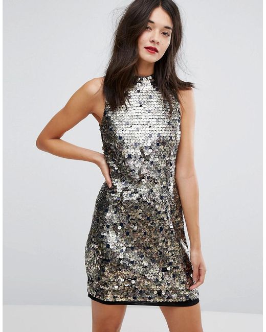 French Connection Metallic Moon Rock Sleeveless Sequin Dress