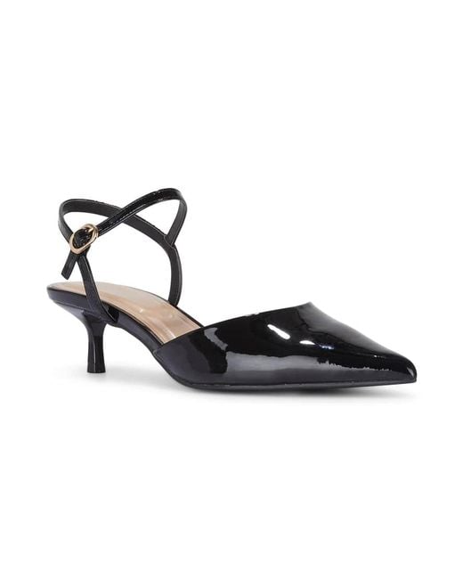 SEQWL Black Pointed Toe Kitten Heel Slingback Shoes With Buckle Detail