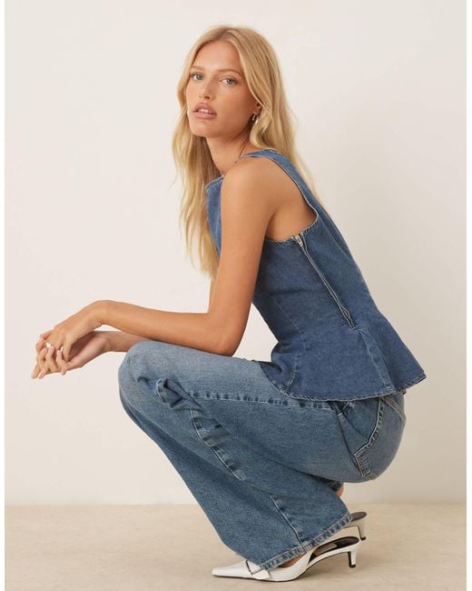 ASOS Blue Denim Peplum Top
