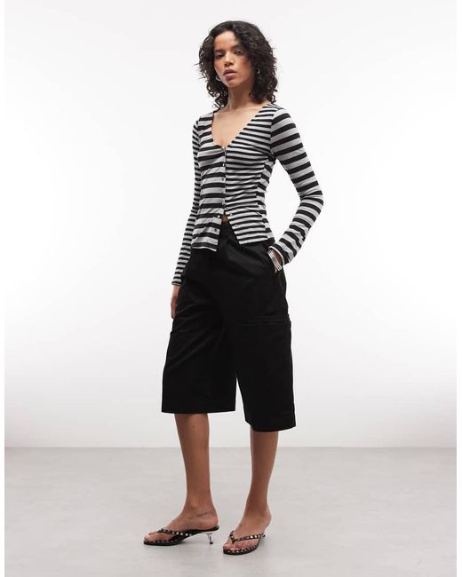 The Ragged Priest Black Asymmetric Button Down Long Sleeve Top