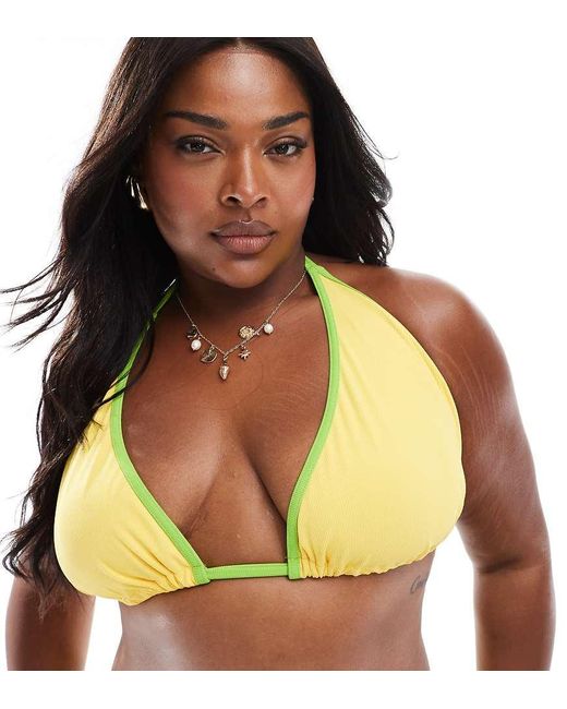 ASOS Yellow Asos Design Curve Dani High Apex Triangle Bikini Top