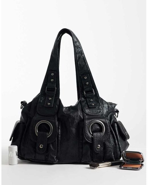 Kaiia Black Exclusive Pu Silver Hardware Cargo Pocket Handbag