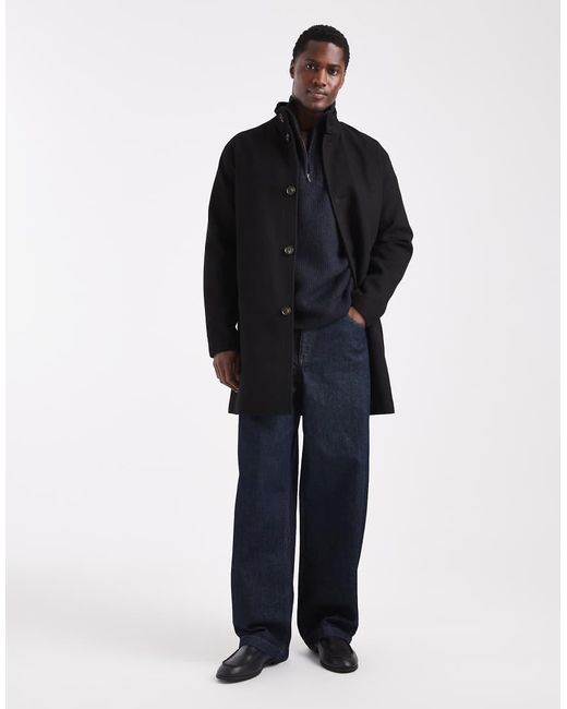 Only & Sons Blue Wool Blend Funnel Neck Overcoat for men