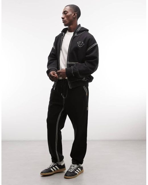 True Religion Black Contrast Stitch Drawstring jogger for men