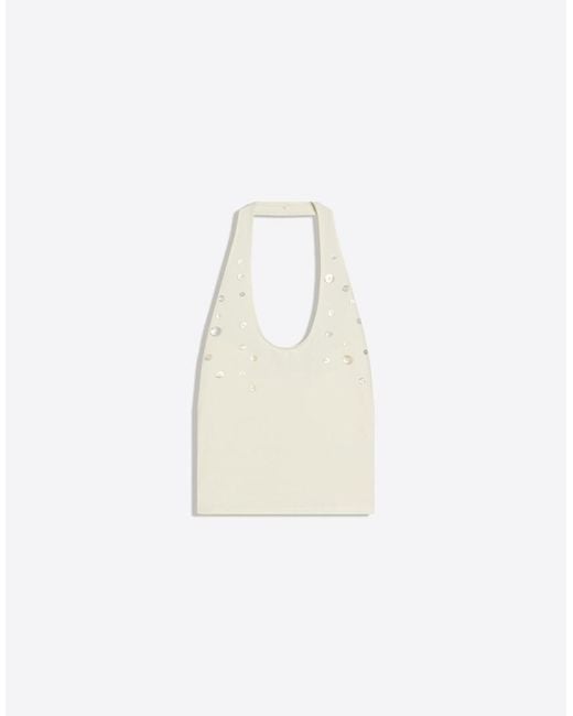 Bershka Blue Halter Neck Top With Buttons