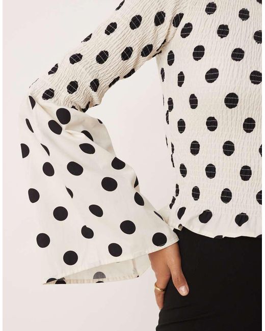 ASOS Natural Shirred Bodice Long Sleeve