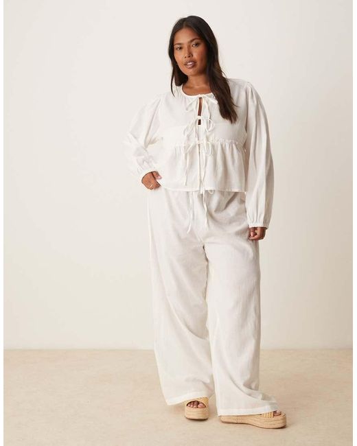 Esmee Curve White Exclusive Tie Front Long Sleeve Beach Top Co-Ord