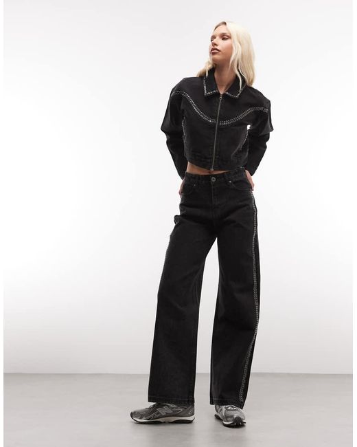 Courtside Denim Jack Met Studs in het Black