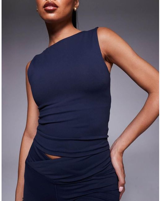 4505 Blue Icon High Neck Tank With Inner Bra