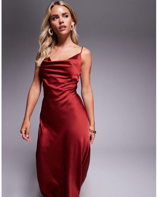 New Look Red Satin Cowl Neck Midi Dress