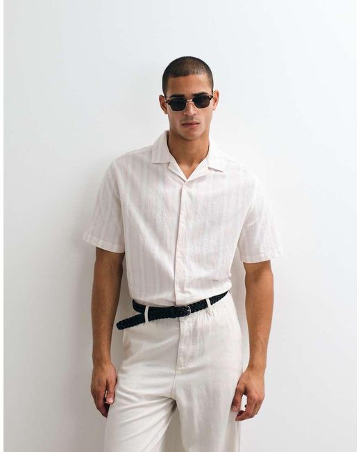 ASOS White Relaxed Linen Look Stripe Shirt for men