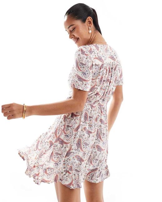 Superdry White Short Sleeve Printed Mini Wrap Dress