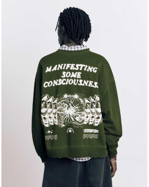 Pull&Bear Green Acid Graphic Sweatshirt for men