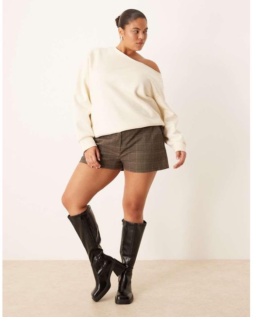 ASOS Natural Asos Design Curve Off Shoulder Brushback Sweatshirt