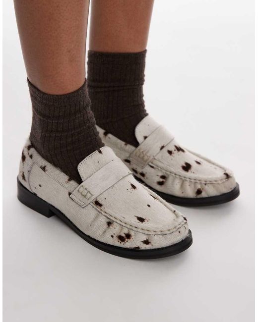 TOPSHOP Multicolor Carey Hair On Real Leather Loafers With Ruched Detail