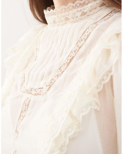 Reclaimed Vintage Natural Sheer Tea Top With Pintucks And High Neck
