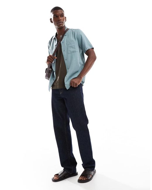 Camisa Con Solapas Planas De Mezcla De Lino De New Look de hombre de color Blue