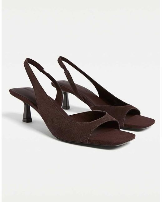 Stradivarius Leren Sandalen Met Hak in het Brown