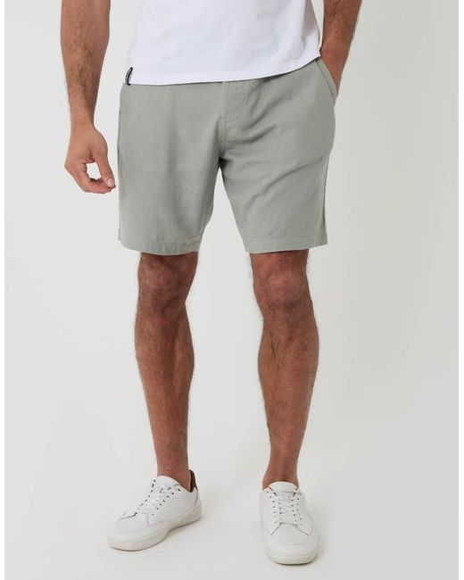 Threadbare Gray Linen Blend Shorts With Belt for men