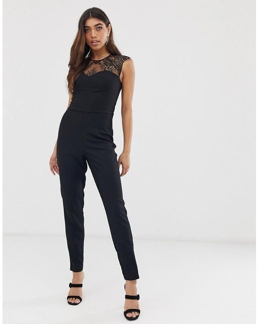 Lipsy Lace Jumpsuit in Black | Lyst