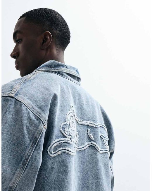 ICECREAM Gray Denim Jacket With Running Dog Applique for men