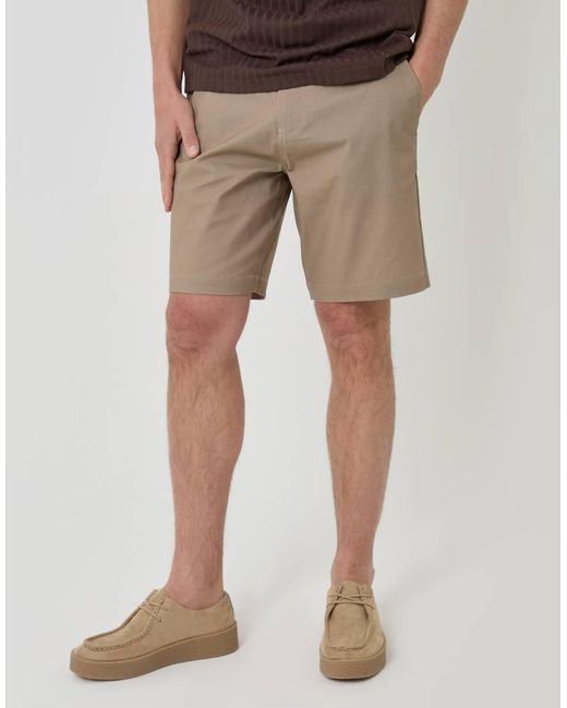 Threadbare Brown Patterned Stretch Chino Shorts With Belt for men