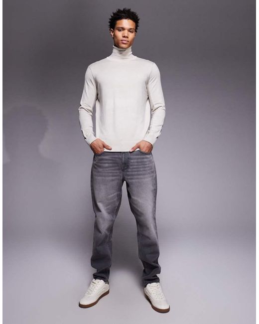River Island Gray Roll Neck Knitted Jumper for men
