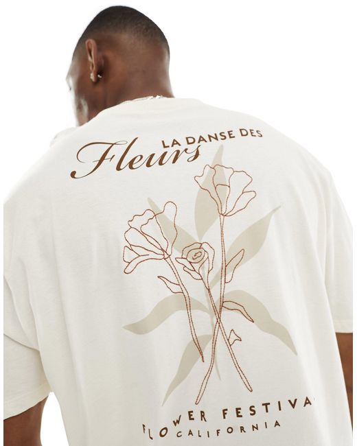 T-shirt oversize bianca con stampa a fiori sul retro di ASOS in White da Uomo