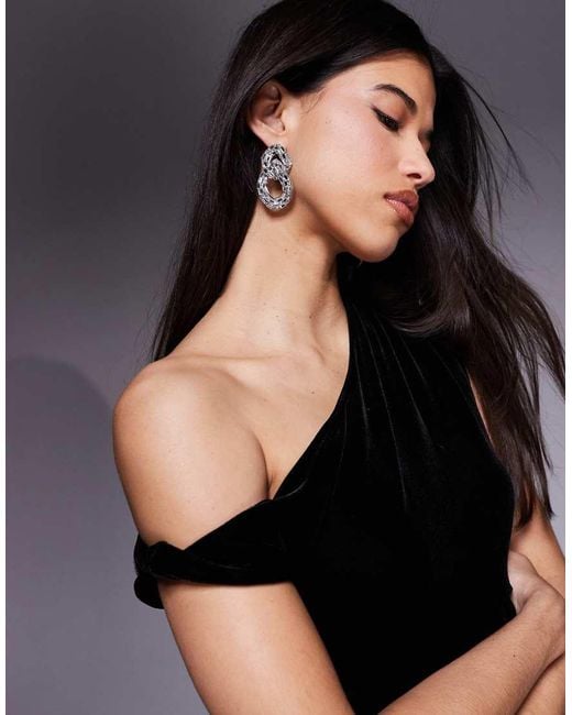 Gina Tricot Black Velvet Twisted Off Shoulder Maxi Dress With Mesh Skirt