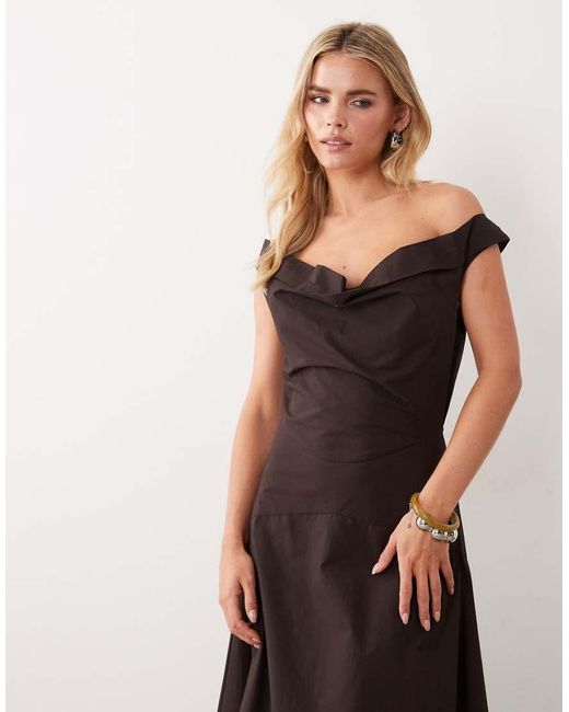 ASOS Black Asos Design Petite Heavy Poplin Maxi Dress With Draped Neckline