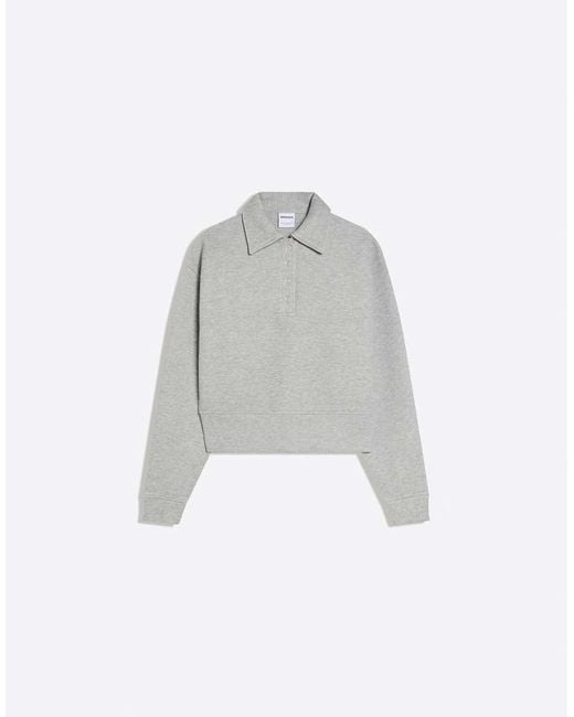 Bershka Gray Long Sleeve Polo Shirt With Sash
