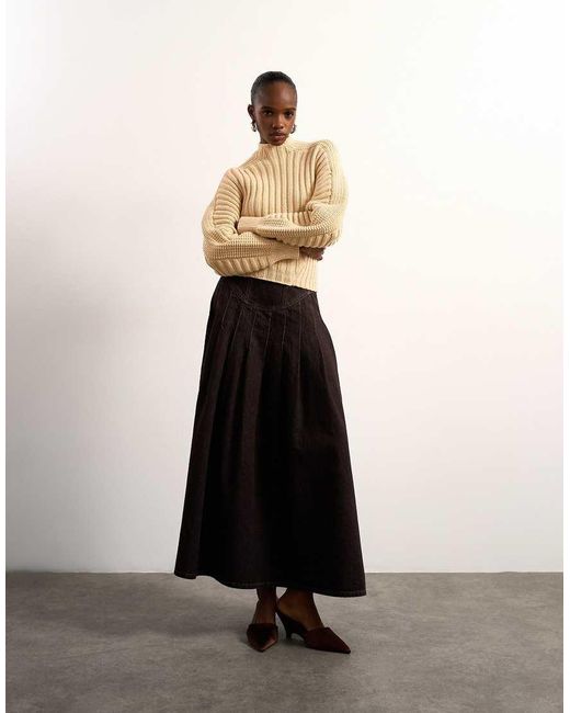 TOPSHOP White Tolu Coker X Denim Maxi Pleated Skirt Circular Design