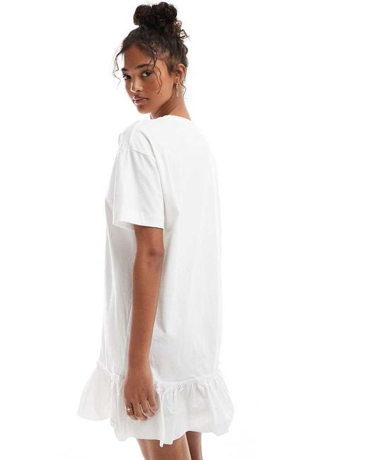Miss Selfridge White Poplin Frill Detail T-shirt Dress