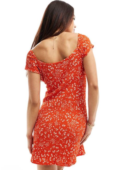 Wednesday's Girl Red Ditsy Print Milkmaid Mini Dress