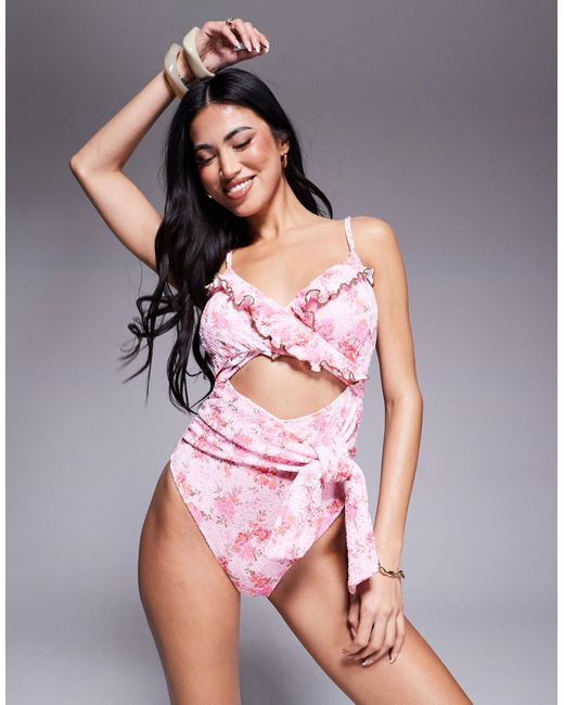 River Island Pink – geblümter badeanzug