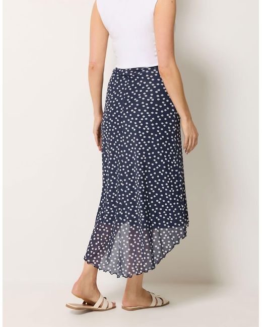 Long Tall Sally Blue Polka Dot Asymmetric Mesh Midi Skirt