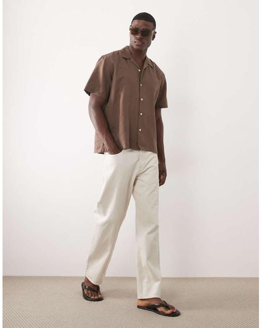 SELECTED Brown Linen Blend Short Sleeve Shirt for men