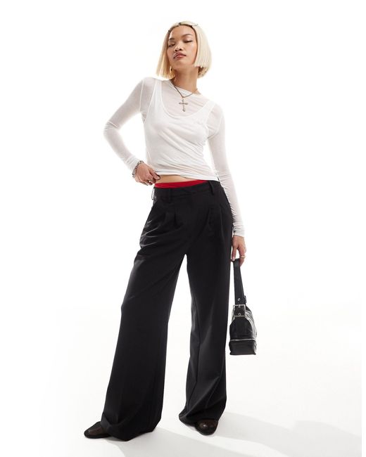 Collusion White Relaxed Wide Leg Tailored Trousers