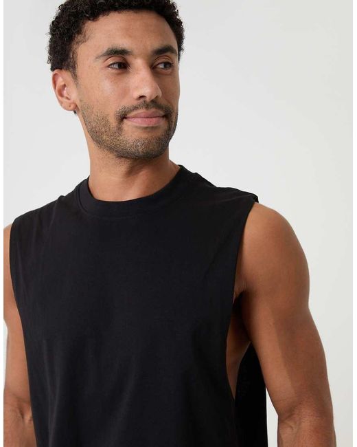 Threadbare Black Relaxed Fit Cotton Crew Neck Vest for men