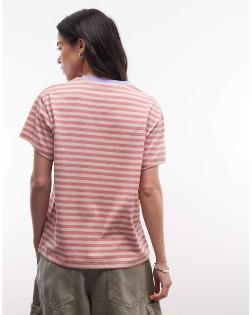 Reclaimed Vintage Pink Striped Tee With Slogan Print