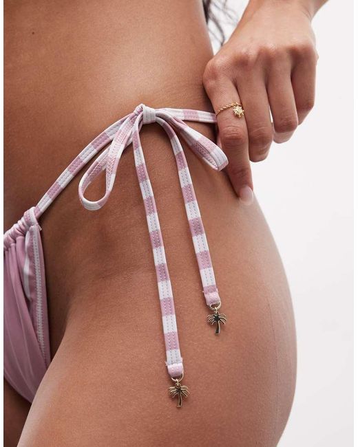 River Island Brown Tie Side Contrast Bikini Bottoms