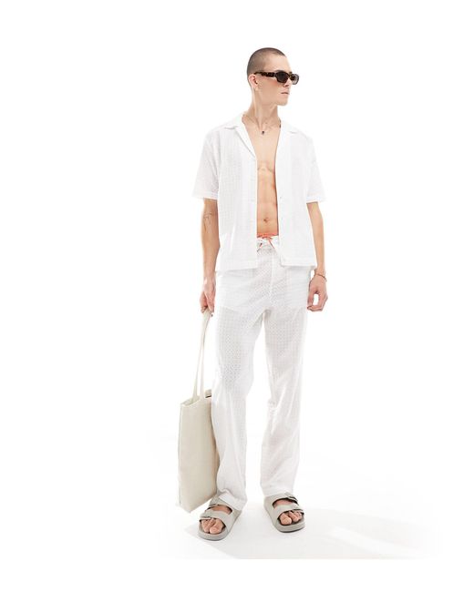 Pantalones s holgados con bordado inglés y cinturilla elástica ASOS de hombre de color White