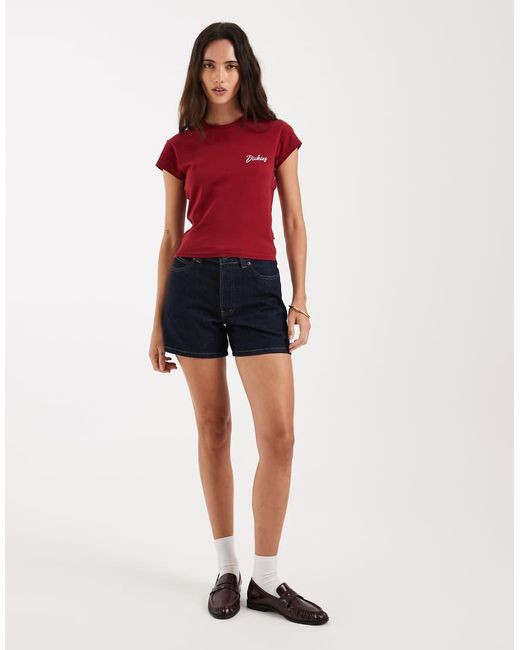 Dickies Red 5 Inch High Waist Denim Shorts