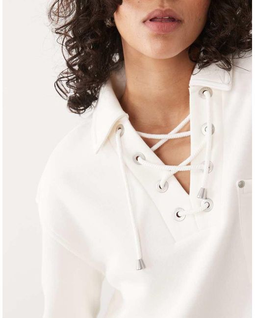 Barbour White Daya Knitted Lace Up Sweatshirt