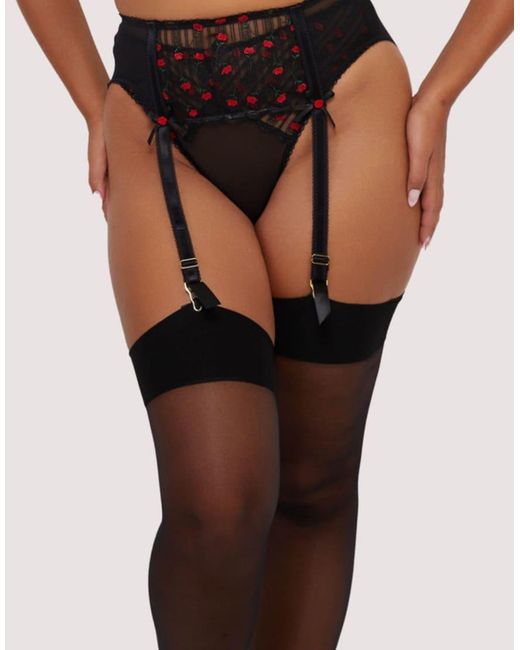 Playful Promises Black Elodie & Rosebud Embroidery Suspender Belt