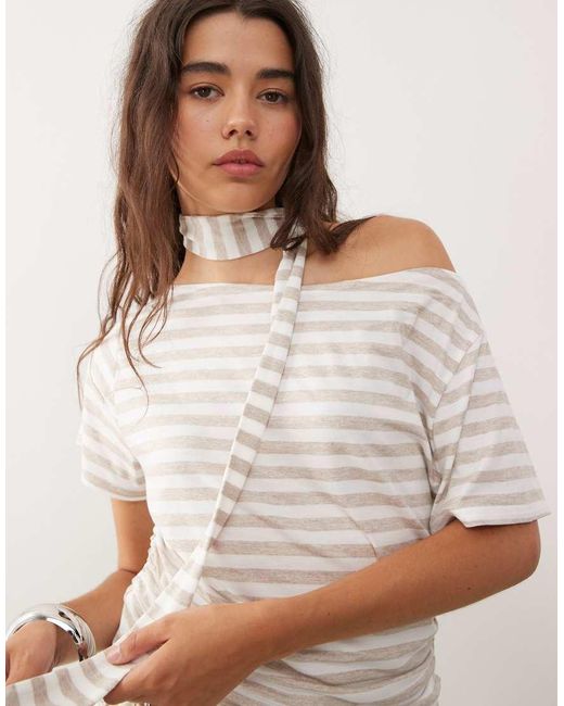 Reclaimed Vintage White Slouchy Shoulder Top With Scarf