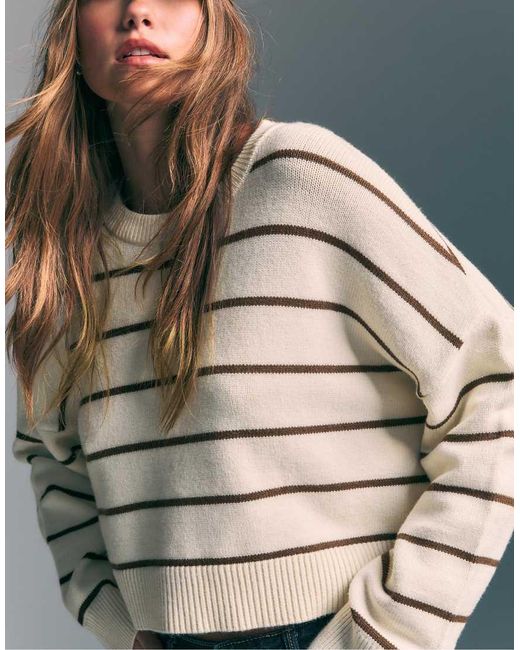 Stradivarius Gray Striped Cropped Knit Sweater